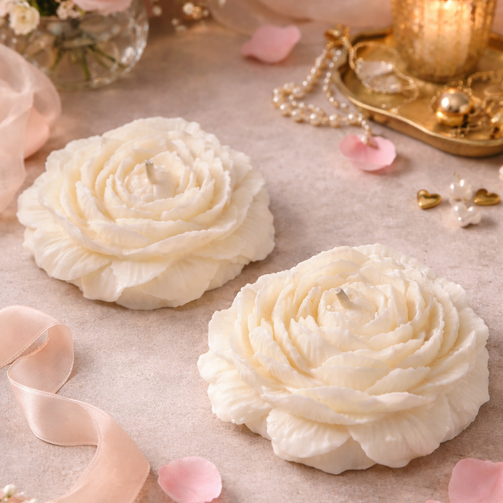 Pure Peony sculptural candle by House of Wick — handmade soy wax floral decor piece