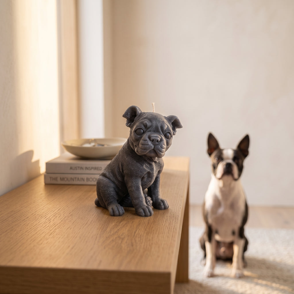 Boston Terrier Puppy Candle