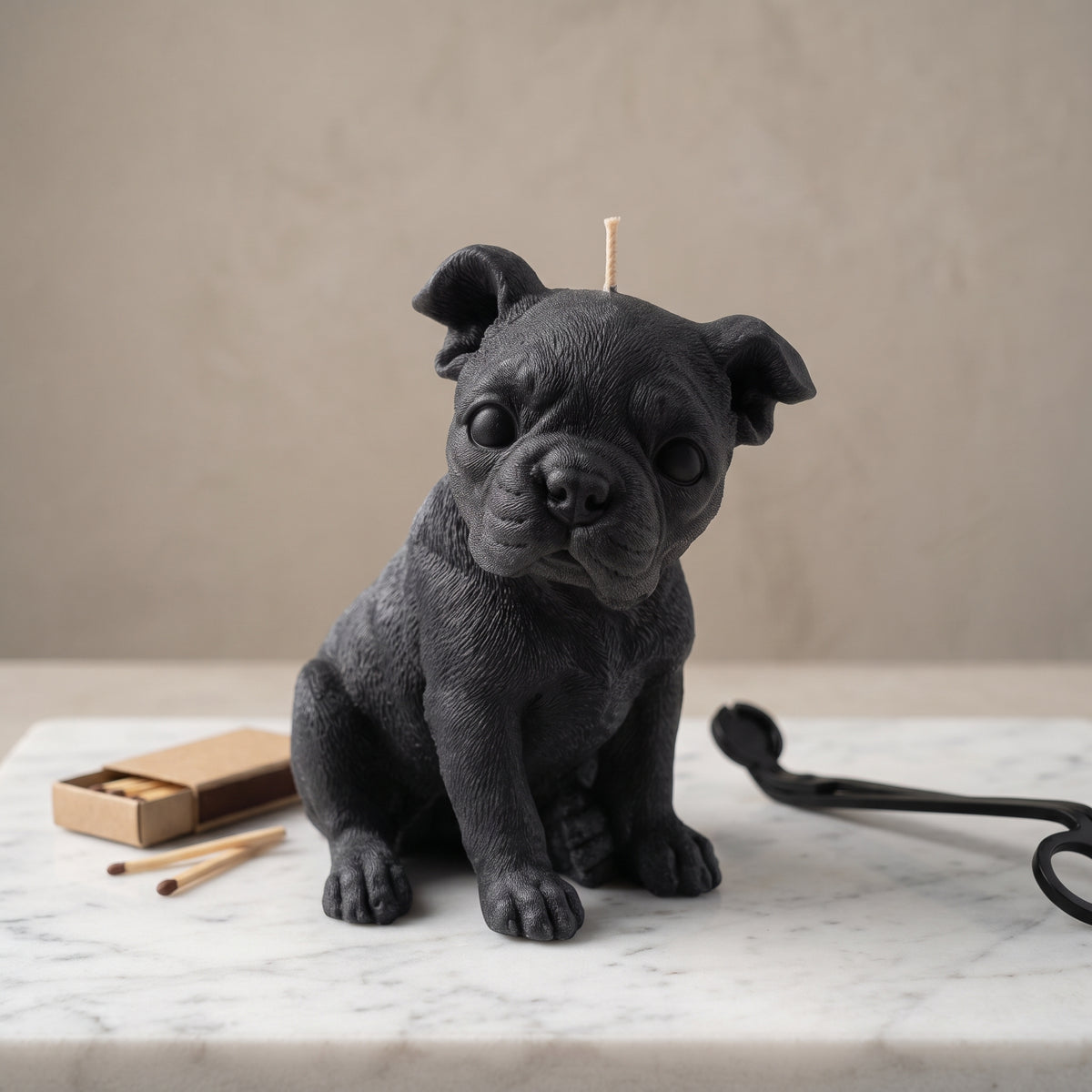 Boston Terrier Puppy Candle