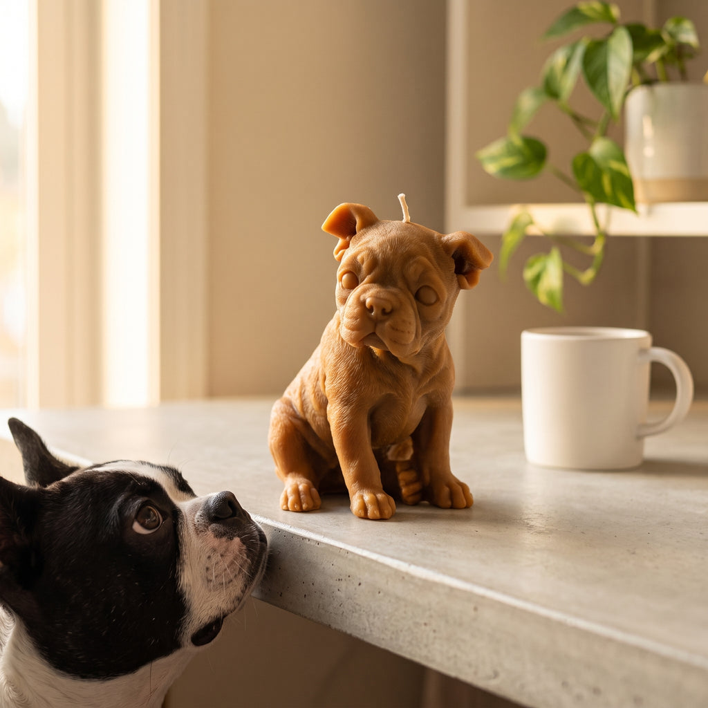 Boston Terrier Puppy Candle