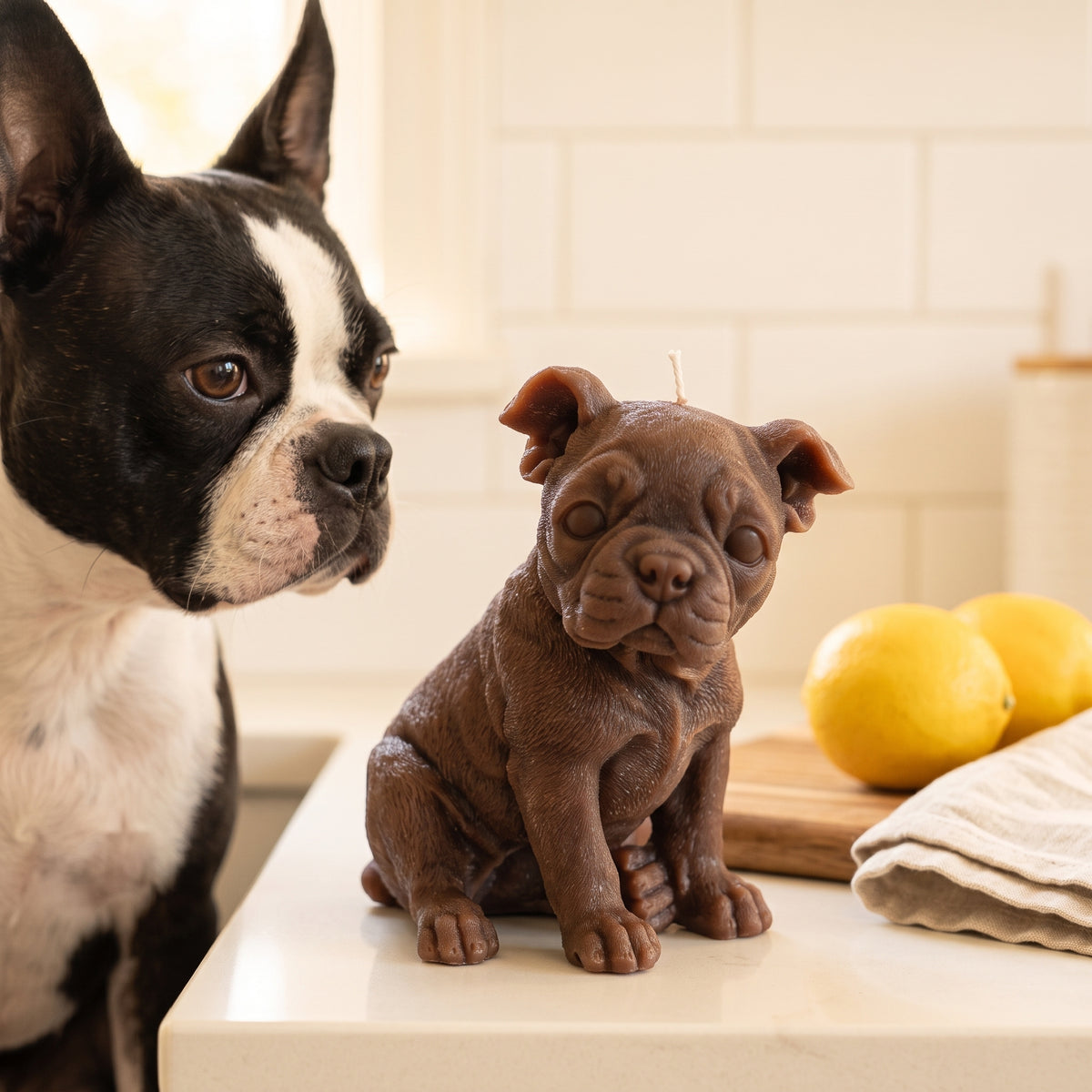 Boston Terrier Puppy Candle