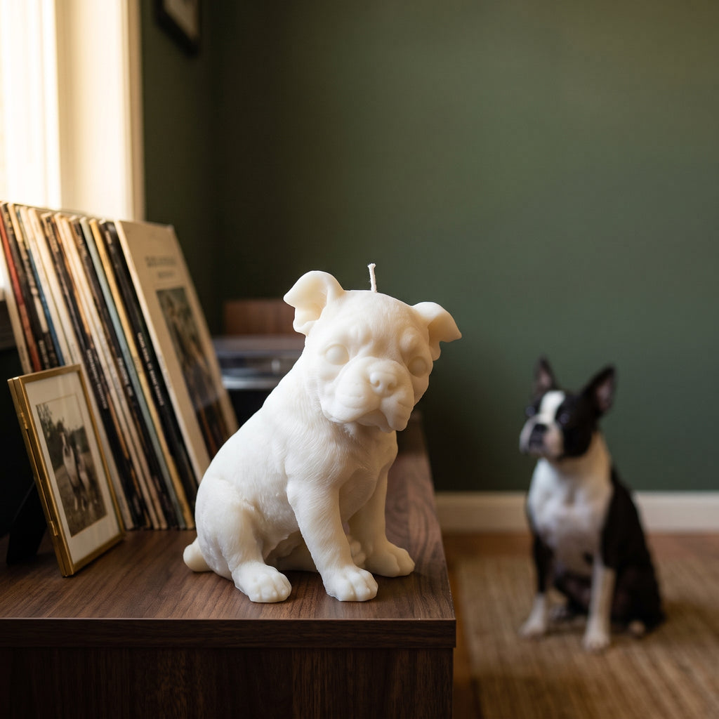 Boston Terrier Puppy Candle