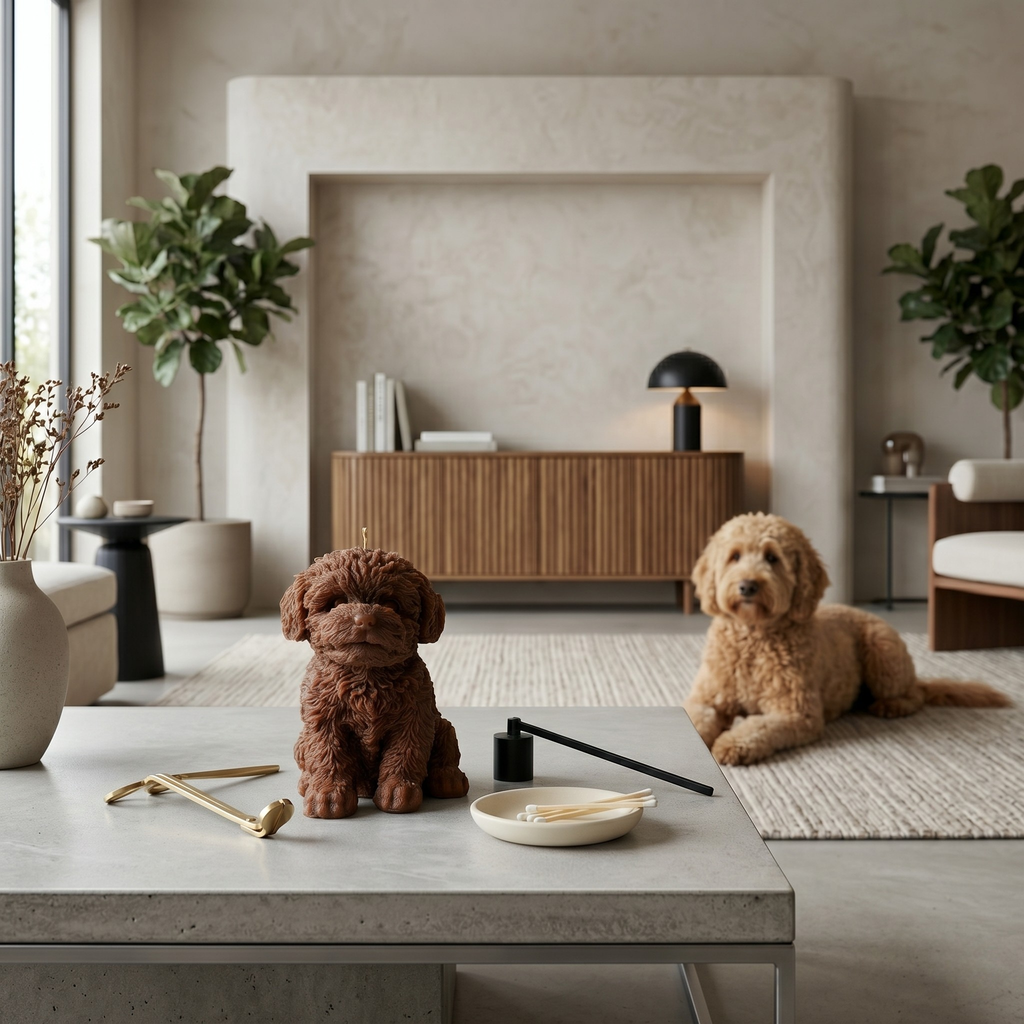 Golden Doodle Puppy Candle