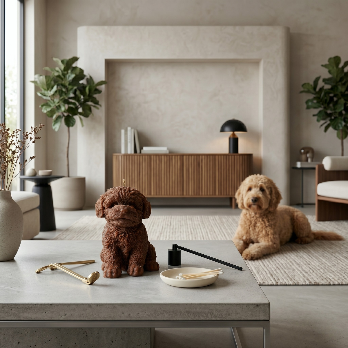Golden Doodle Puppy Candle