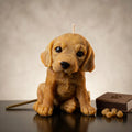 Golden beagle puppy candle handmade beeswax sculptural product shot