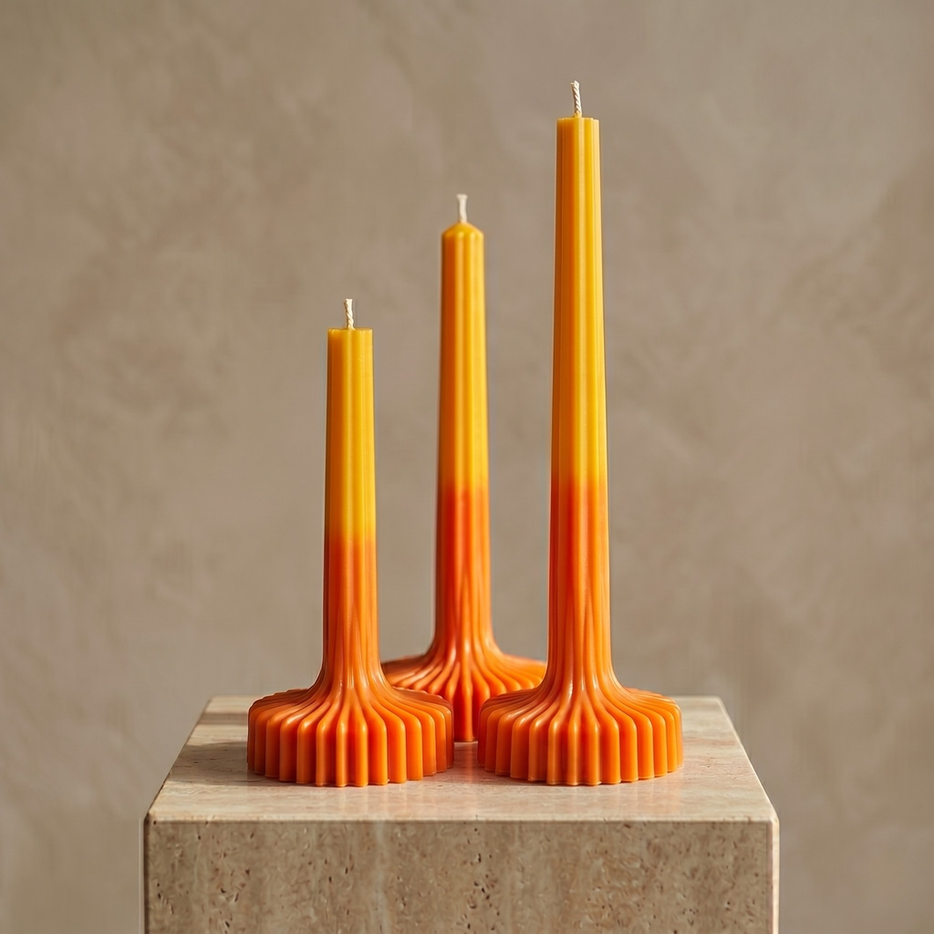 Gradient fluted vase candles in warm ombre tones displayed on a stone surface by House of Wick