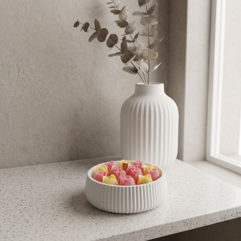House of Wick Tulip Bloom candle with pink and yellow tulips styled on a windowsill as spring décor