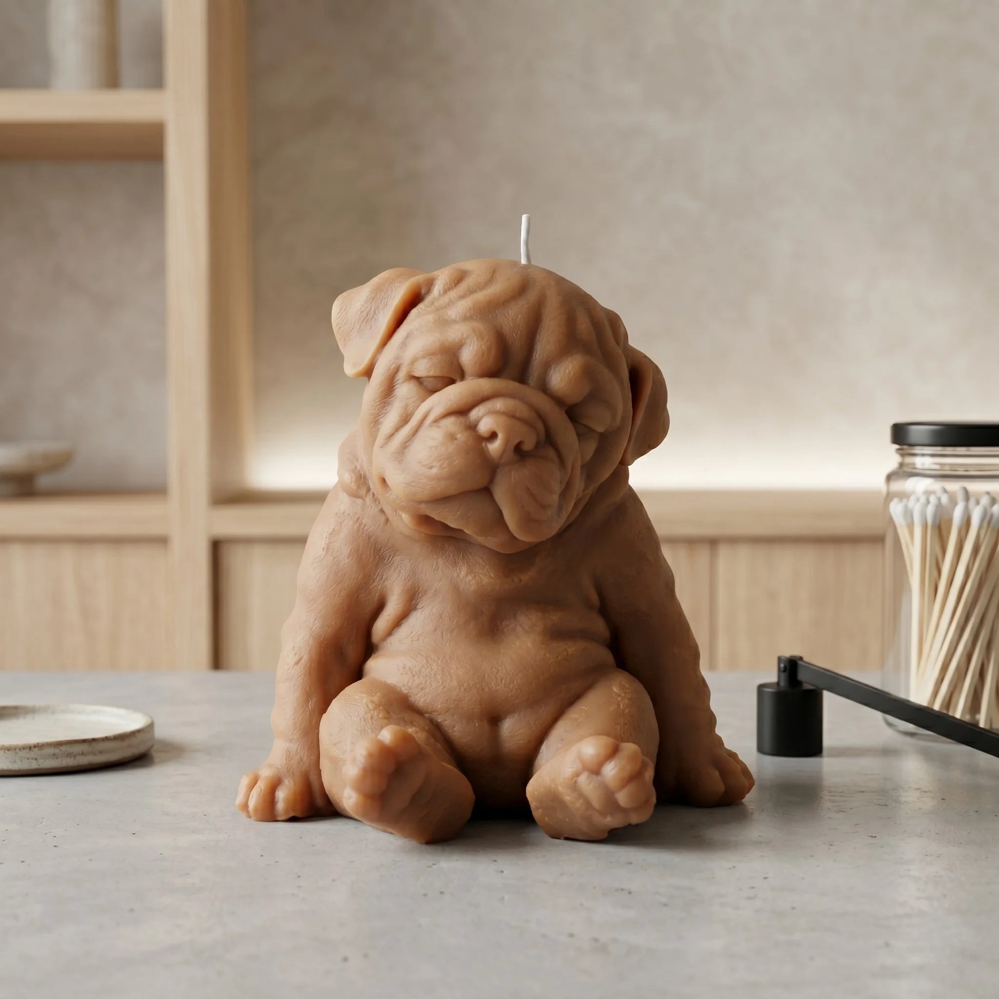 Sleeping English Bulldog Puppy Candle