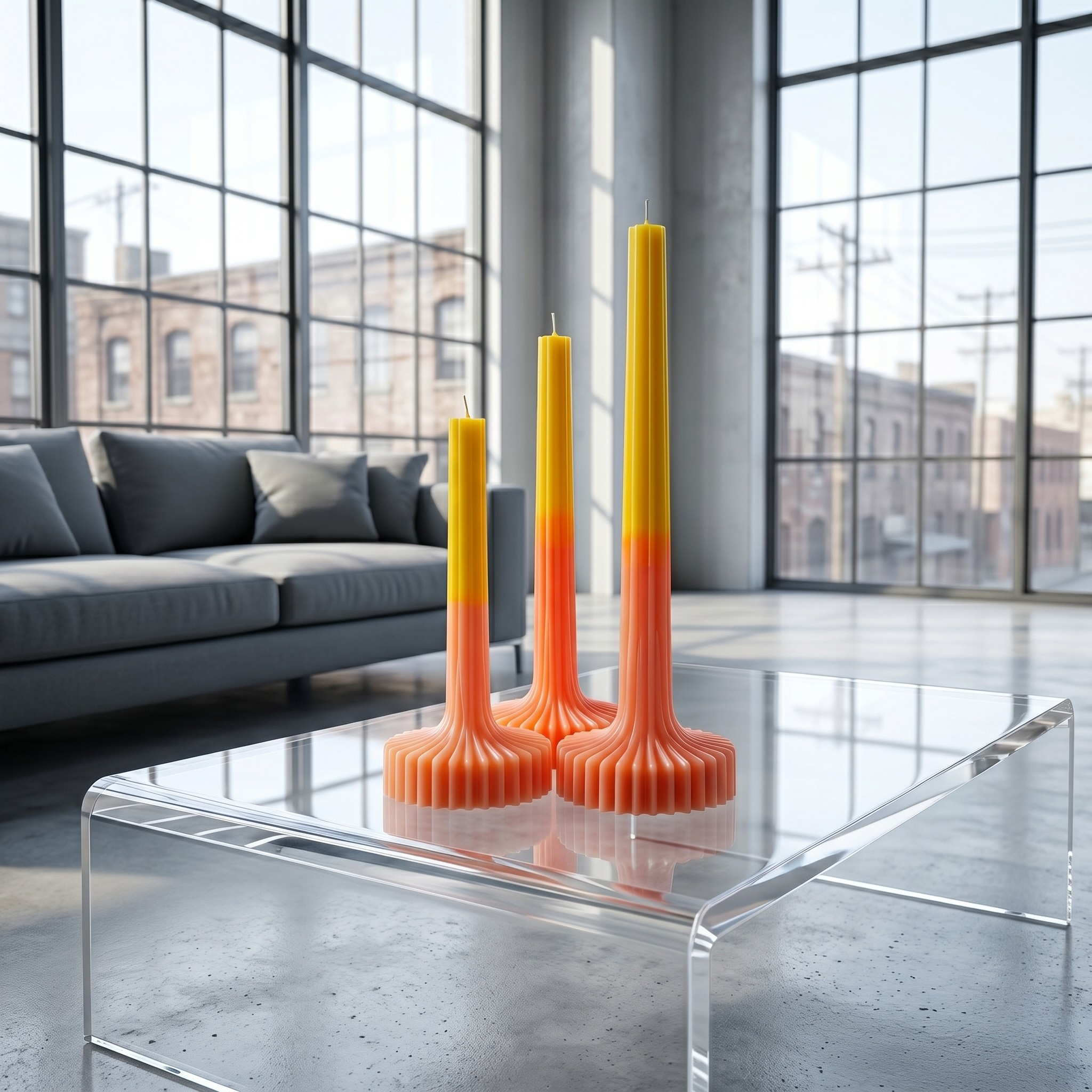 Textured beeswax candles in orange and yellow ombre tones by House of Wick